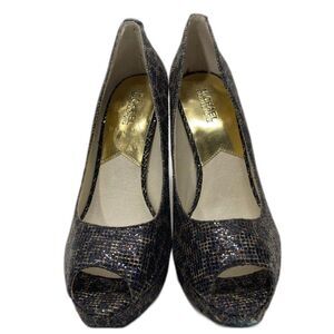 Michael Michael Kors York Platform Women Open Toe Cheetah Brown Glitter Heel 10
